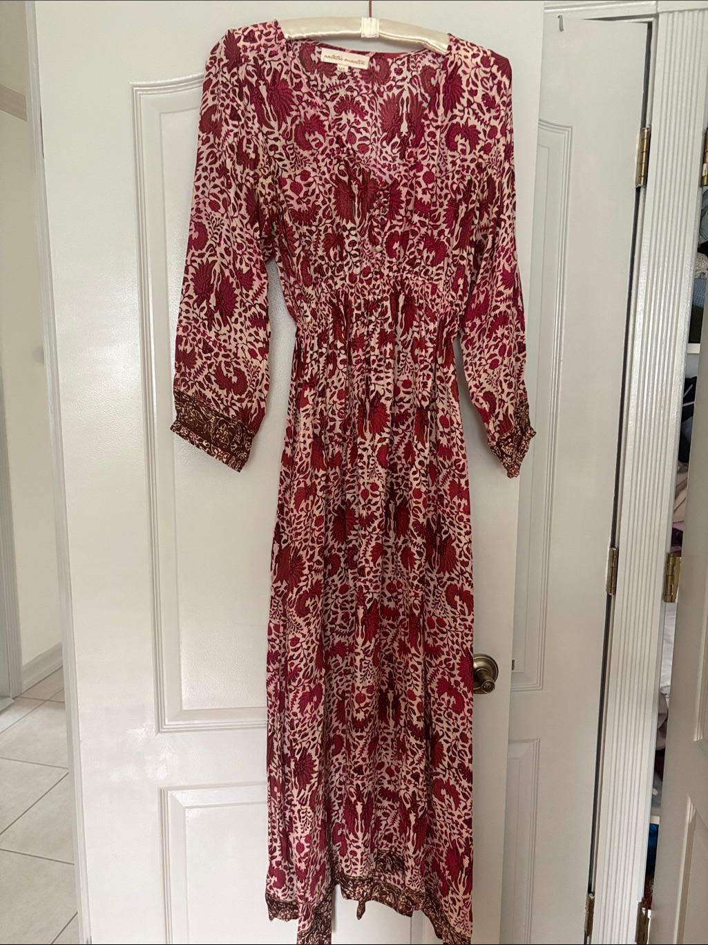 Natalie Martin Red And Cream Printed Maxi Dress